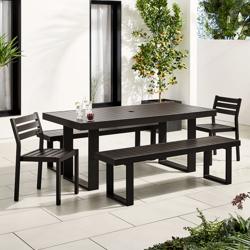 Portside Aluminum Outdoor Dining Table (72"), Benches (66") & Dining