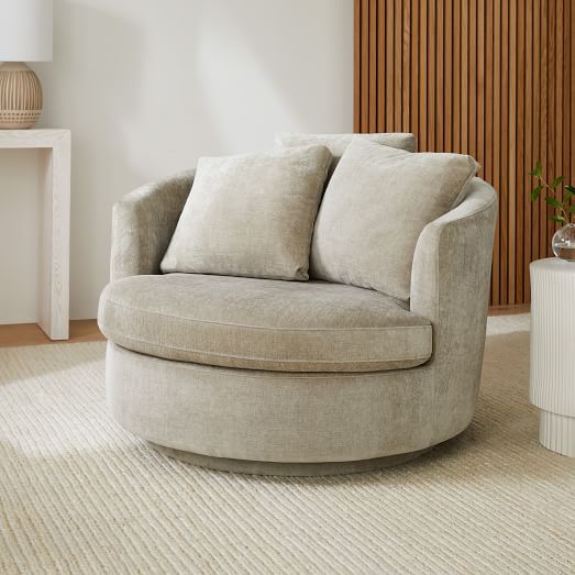 Viv Grand Swivel Chair, Oversized Round Swivel Chair With Cup Holder