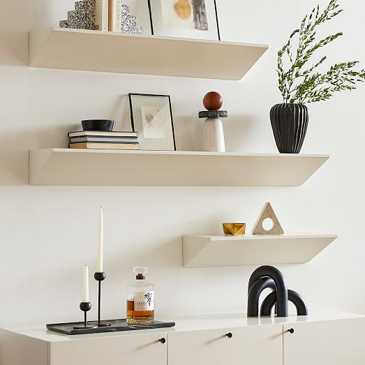Floating Wedge Wall Shelves White, Large White Lacquer Wall Shelves
