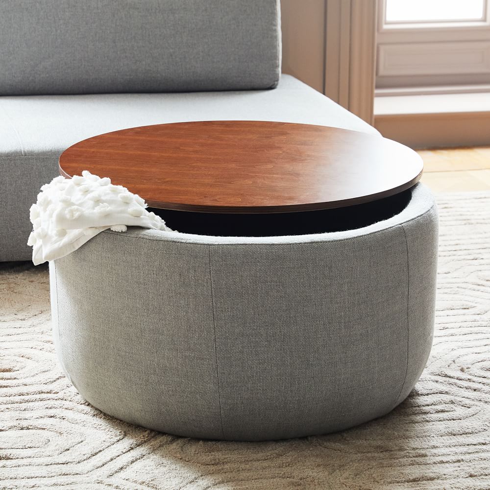 Upholstered Round Storage Ottoman West Elm