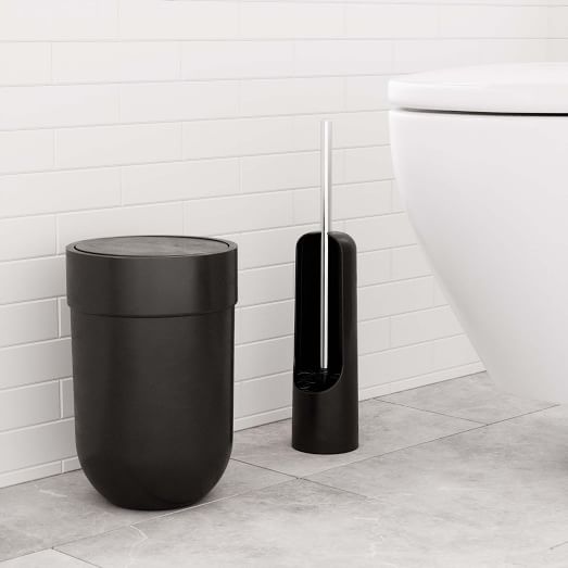 Holder Set Grey Finish Bathroom Pedal Bin & Discreet Toilet Brush 