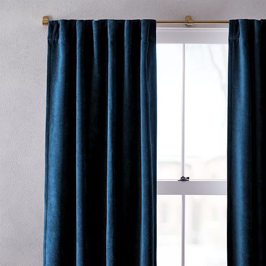 West Elm Two Royal Blue Blackout Lined Worn Velvet Curtains 48x84 New 2 