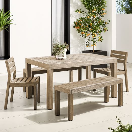 Portside Outdoor 58 5 Dining Table, Wooden Table With Chairs And Bench