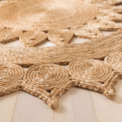 Round Teardrops Jute Rug, Small Round Natural Fiber Rugs