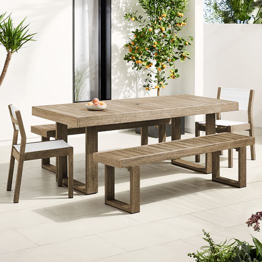 Portside Outdoor Dining Table 76 5, Wooden Dining Table With Bench Seats