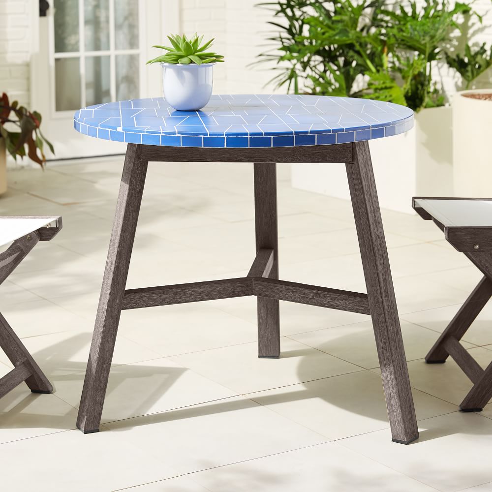 Mosaic Tiled Outdoor Bistro Table Landscape Blue West Elm