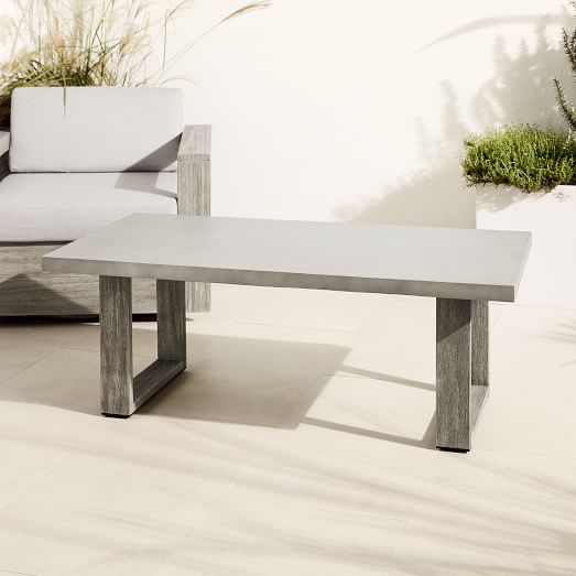 Portside Concrete Outdoor Coffee Table, Faux Concrete And Wood Coffee Table