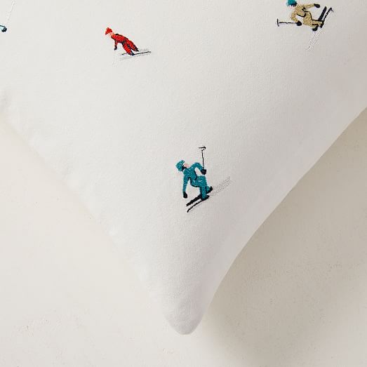 West Elm Embroidered Ski Slope 18x18 Pillow Cover NWT Winter Stone White 