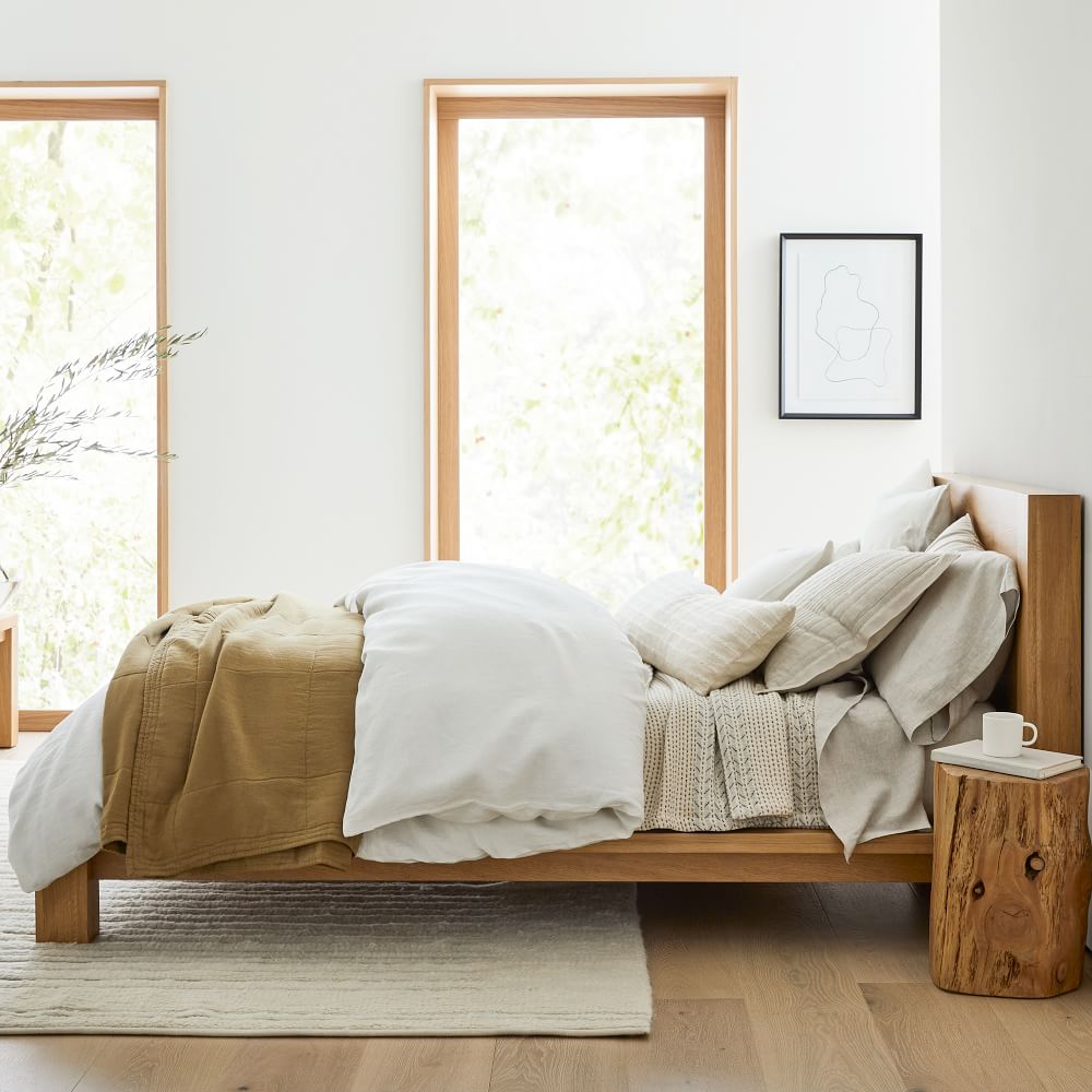 Linen & Herringbone Layered Bedding Look West Elm