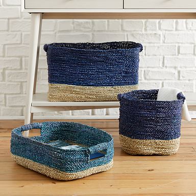 Two-Tone Woven Seagrass Storage Bin Collection