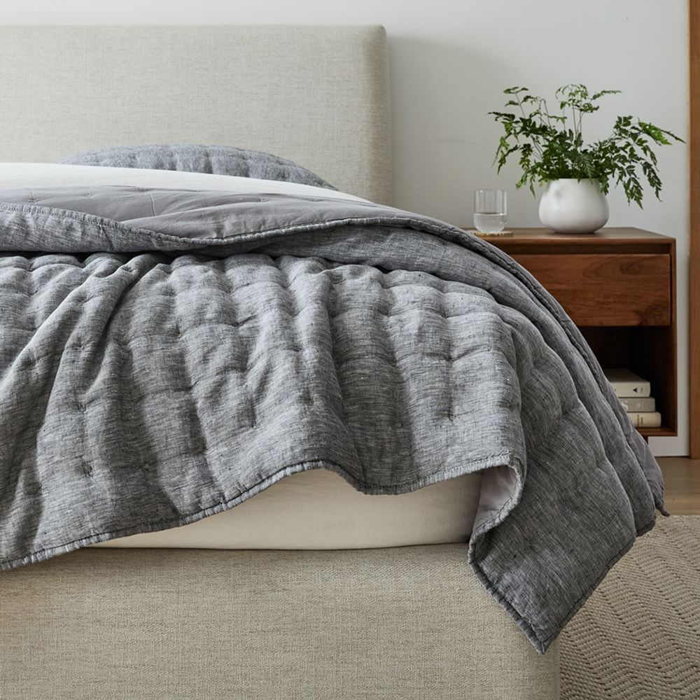 European Flax Linen Tack Stitch Quilt & Shams | West Elm