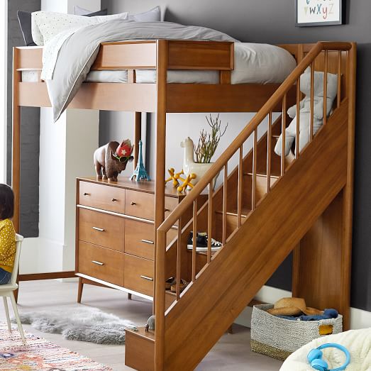 Mid Century Stair Loft Bed, Diy Dog Bunk Bed With Stairs And Storage