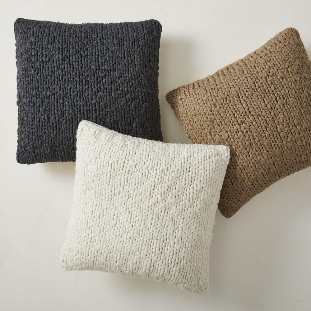 Lush Yarn Light Grey Shag Throw Pillow 20-inch X 20-inch Textured Modern Contemporary Polyester One 