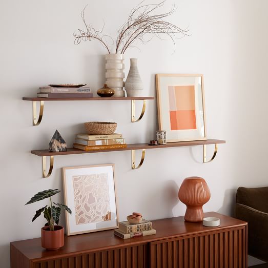 Linear Cool Walnut Wood Wall Shelves, Cool Floating Wall Shelves