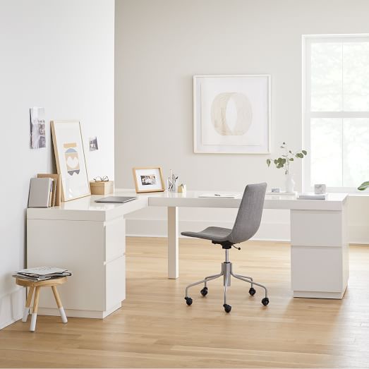 Parsons L Shaped Desk 2 File Cabinet Set, White Office Desk With File Cabinet