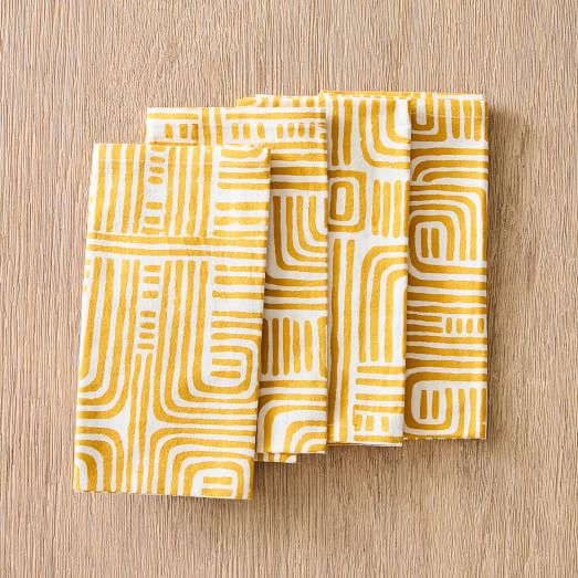 Organic Cotton Maze Block-Print Napkins (Set of 4)