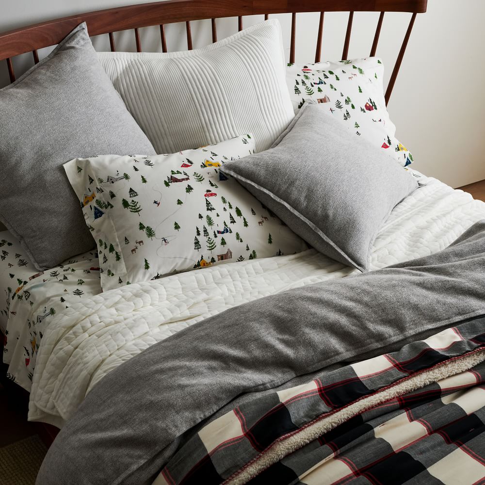 Organic Flannel Herringbone Duvet Cover & Shams West Elm
