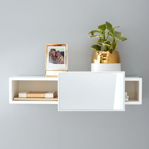 Lane Cubby Mirror Shelves, Slimline Wall Mounted Bookcase