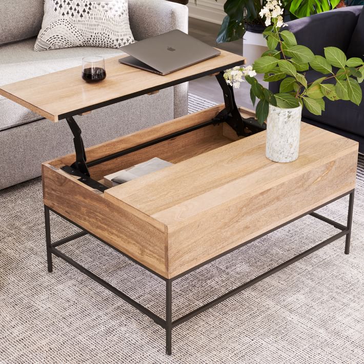 Industrial Storage Pop Up Coffee Table, Coffee Table That Opens Up For Storage