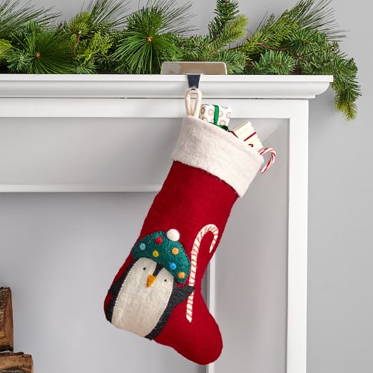 West Elm 100% Wool Handcrafted Felted Christmas Stocking Red & White No Mono NWT 