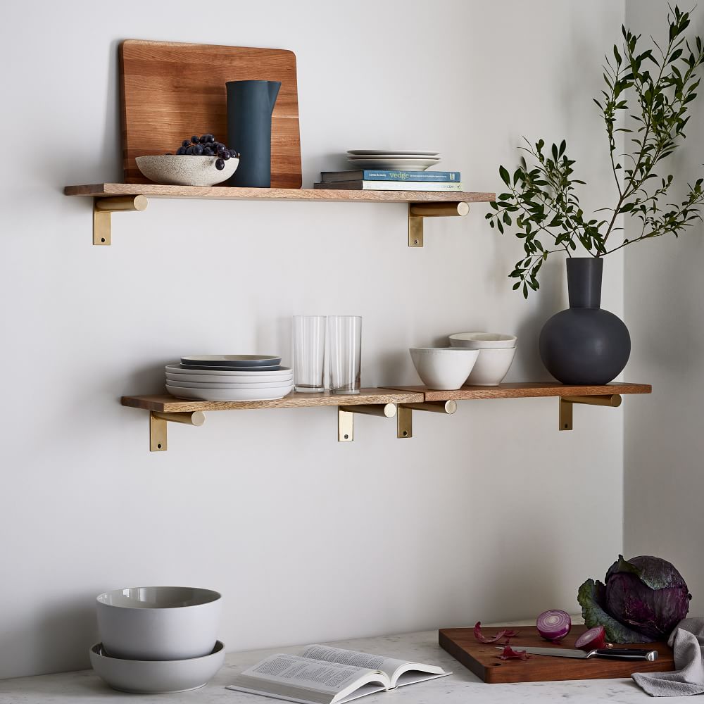 Linear Raw Mango Wood Shelves with Jordan Brackets West Elm