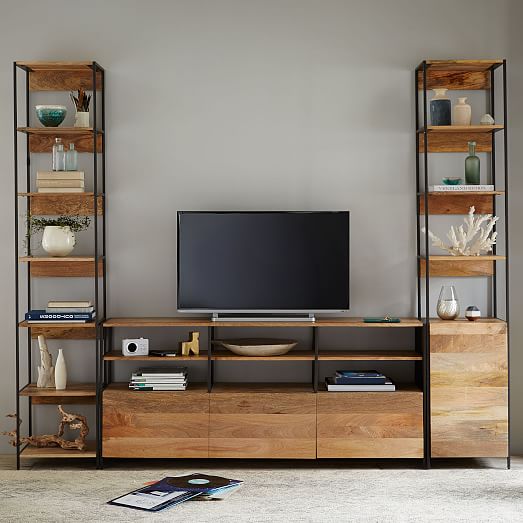 Industrial Modular Media Console 67, Tv Console Table With Bookshelves