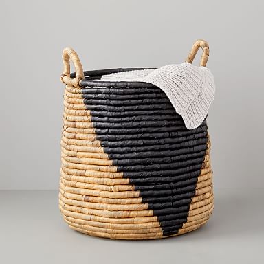 Woven Seagrass Tall Round Basket - Natural/Black