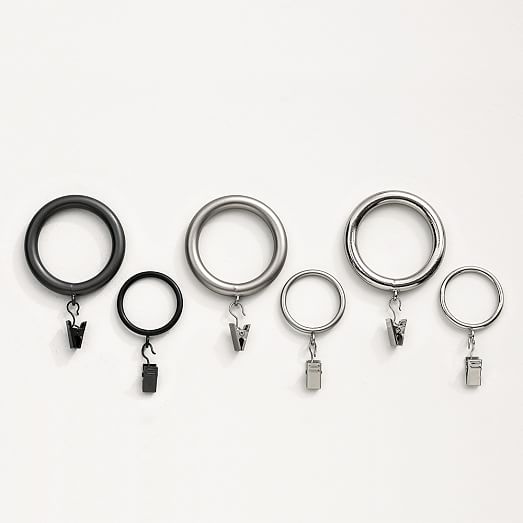 West Elm Thin Metal Curtain Rings Brushed Nickel 1.25" Cafe Clips 7 per box