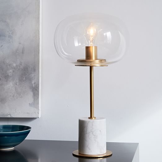Balloon Glass Table Lamp White Marble, West Elm Marble Slab Table Lamp