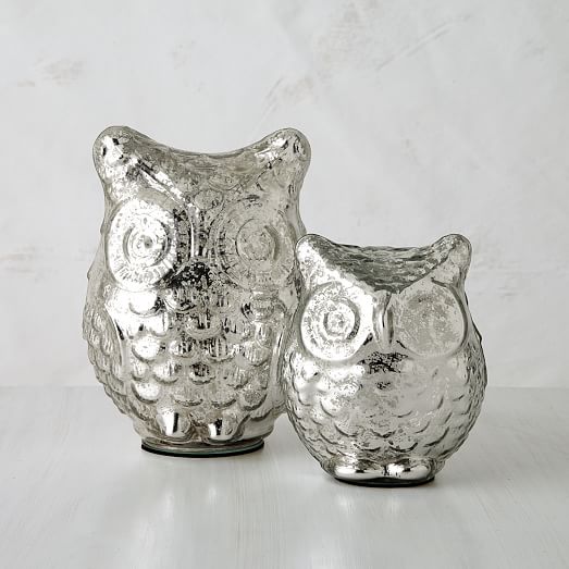 Frosted Silver 8 1/2" Mercury Glass Owl  
