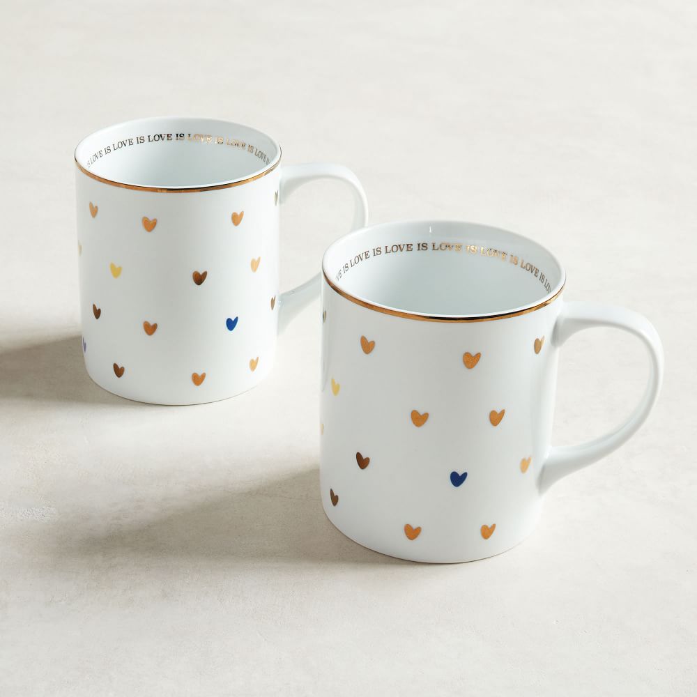 New In Box LOVE IS LOVE Set of 2 Collectible Williams Sonoma Coffee Cups 