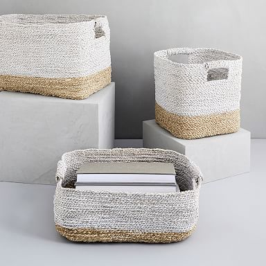 Two-Tone Woven Seagrass Baskets - Natural/White