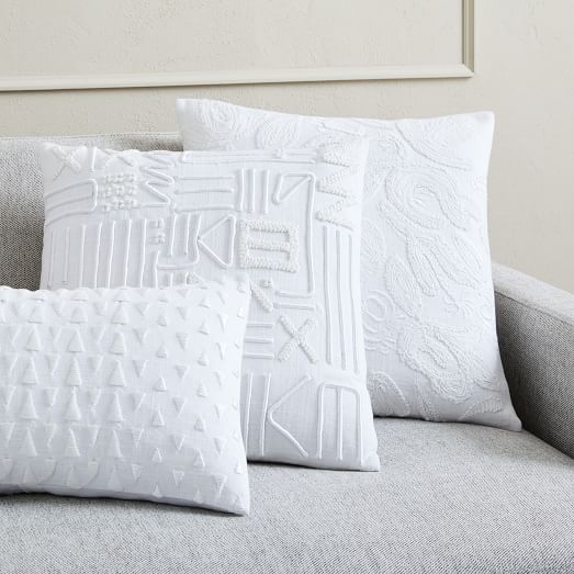 MISC Cotton Square Throw Pillow White Embroidered Single