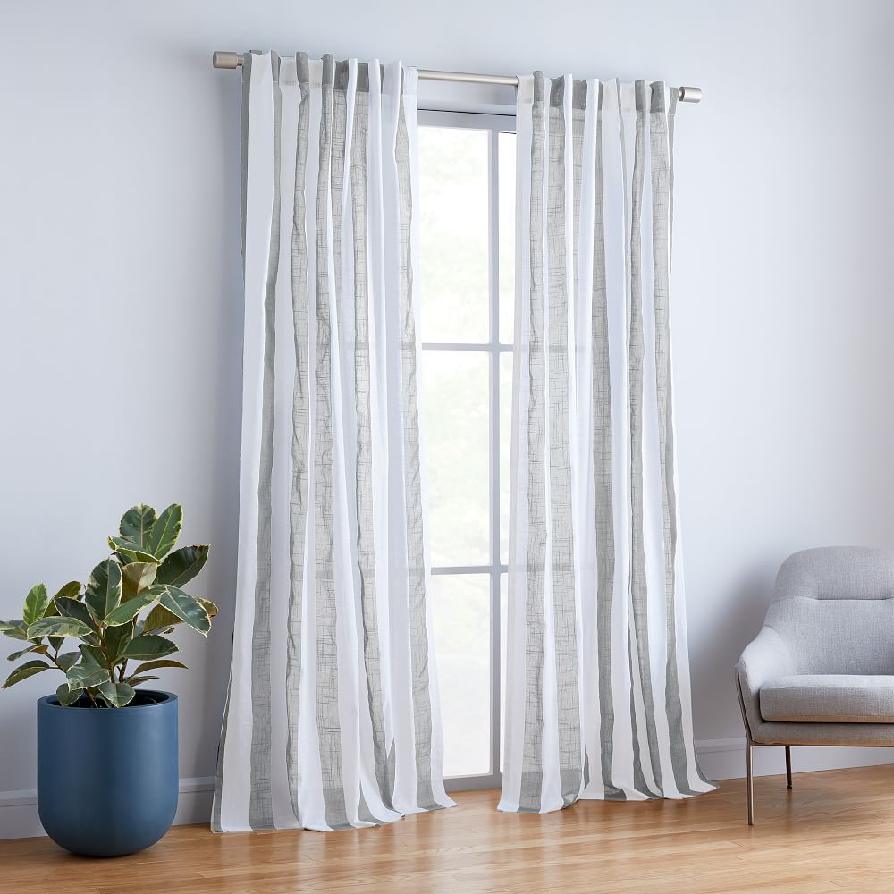 Cabana Stripe Curtains (Set of 2) - Frost Gray | West Elm