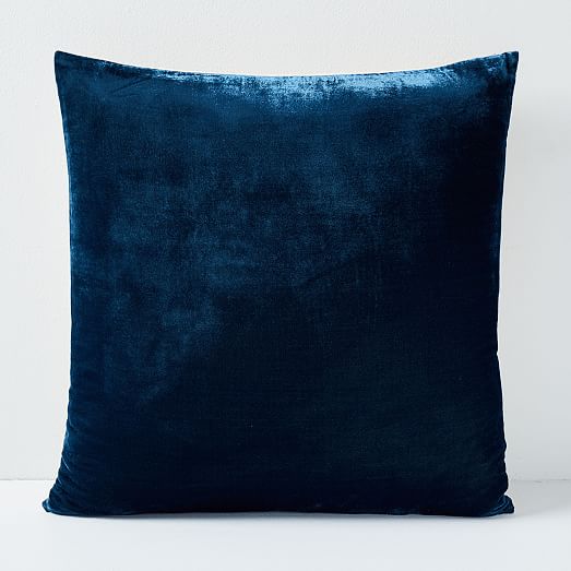Lush Velvet Pillow Cover 20"x20" West Elm Regal Blue Color Tan Interior New! 