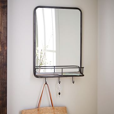Entryway Mirror Hooks, Metal Mirror With Shelf And Hooks