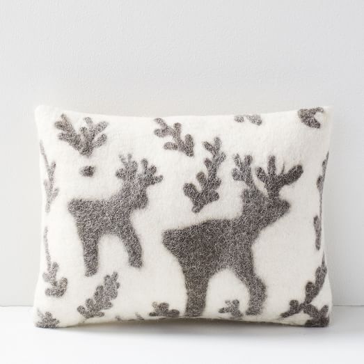 WILLIAMS SONOMA Sawyer Reversible Lambswool 2  Pillow Covers Taupe 22" Stag Deer 