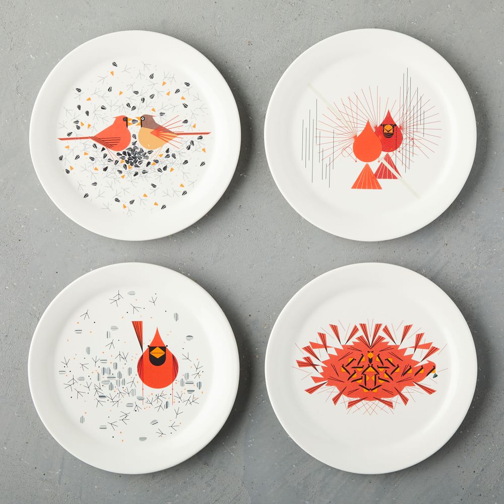 Fishs Eddy Charley Harper Dessert Plates (Set of 4) Cardinals West Elm