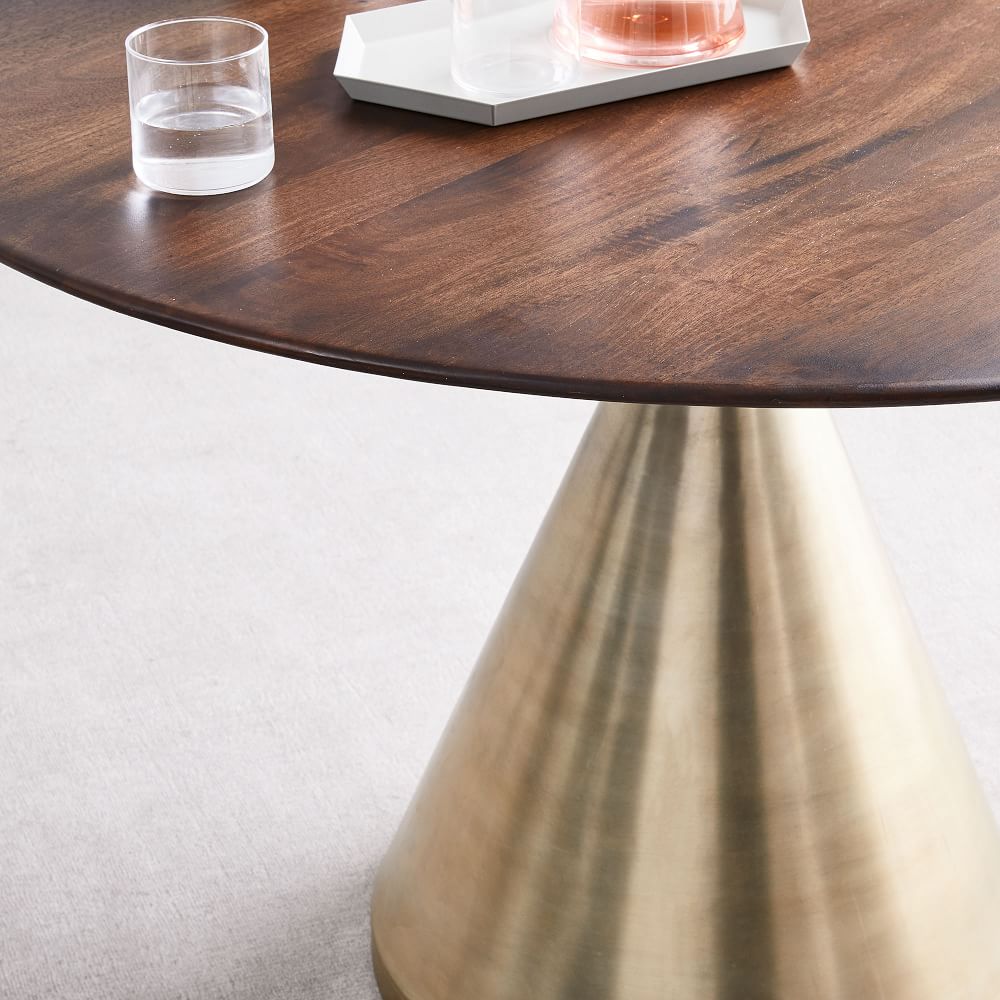 Silhouette Pedestal Round Dining Table Dark Walnut/Antique Brass