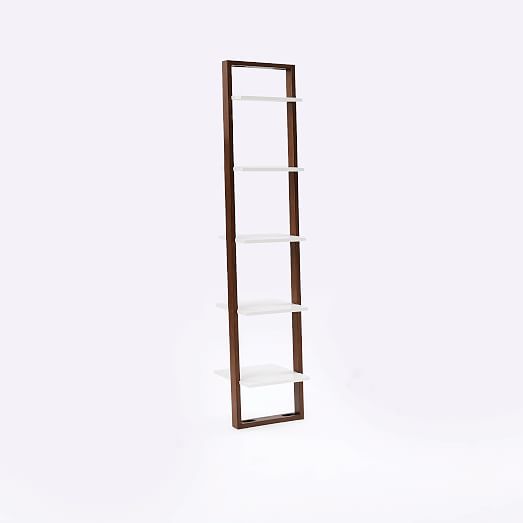 Ladder Leaning Bookshelf 17, Leaning Bookcase With Storage Bins