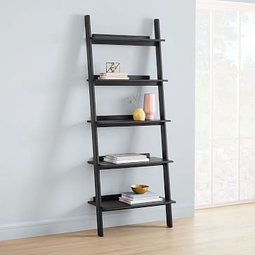 Modern Leaning Wide Bookshelf, West Elm Bookcase Ladder Shelf