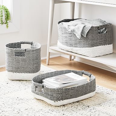 Two-Tone Woven Seagrass Baskets - Gray/White