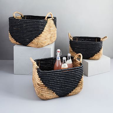 Woven Seagrass Baskets - Natural/Black