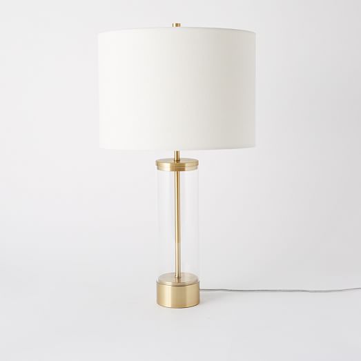Modern Vintage Brushed Gold Column Table Lamp With Shade 