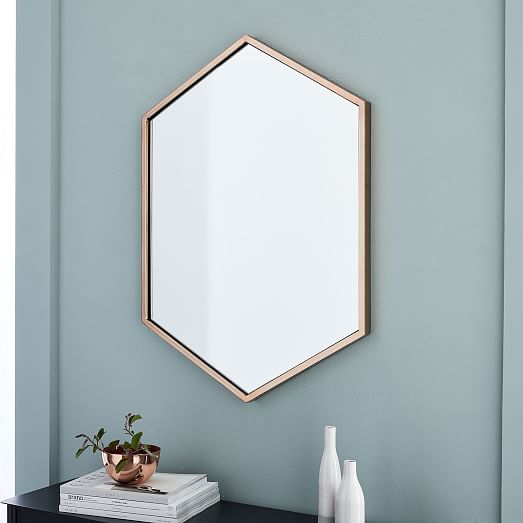 Fashion Premium Floating Hexagon Glass Panel Metal Frame Decorative Vanity Mirror Contemporary Wall Mirror with Chain Black