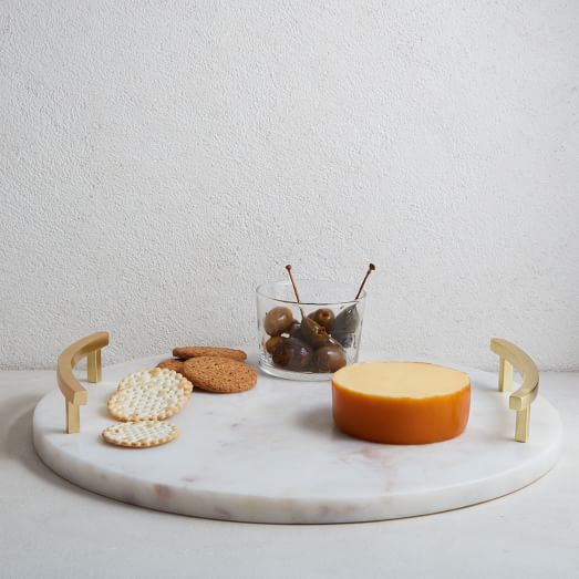Marble Brass Round Cheese Board, Round Cheese Board With Handle