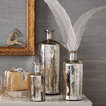 3 x Beautiful Silver New Very Stylish Mercury Glass Vase/Bottle with Heart Decor 