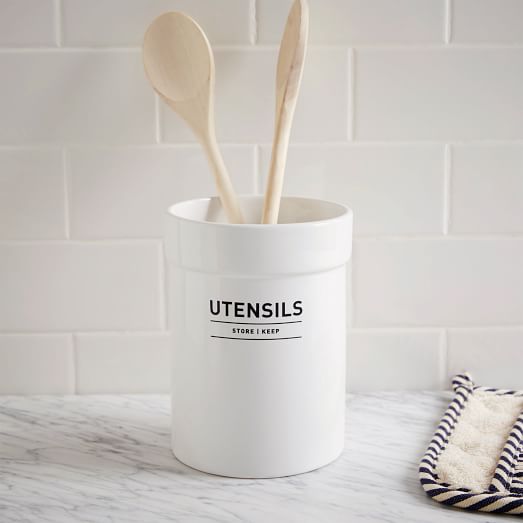 MyGift Set of 2 Small and Large White Ceramic Kitchen Crock Utensil Holder Caddy 