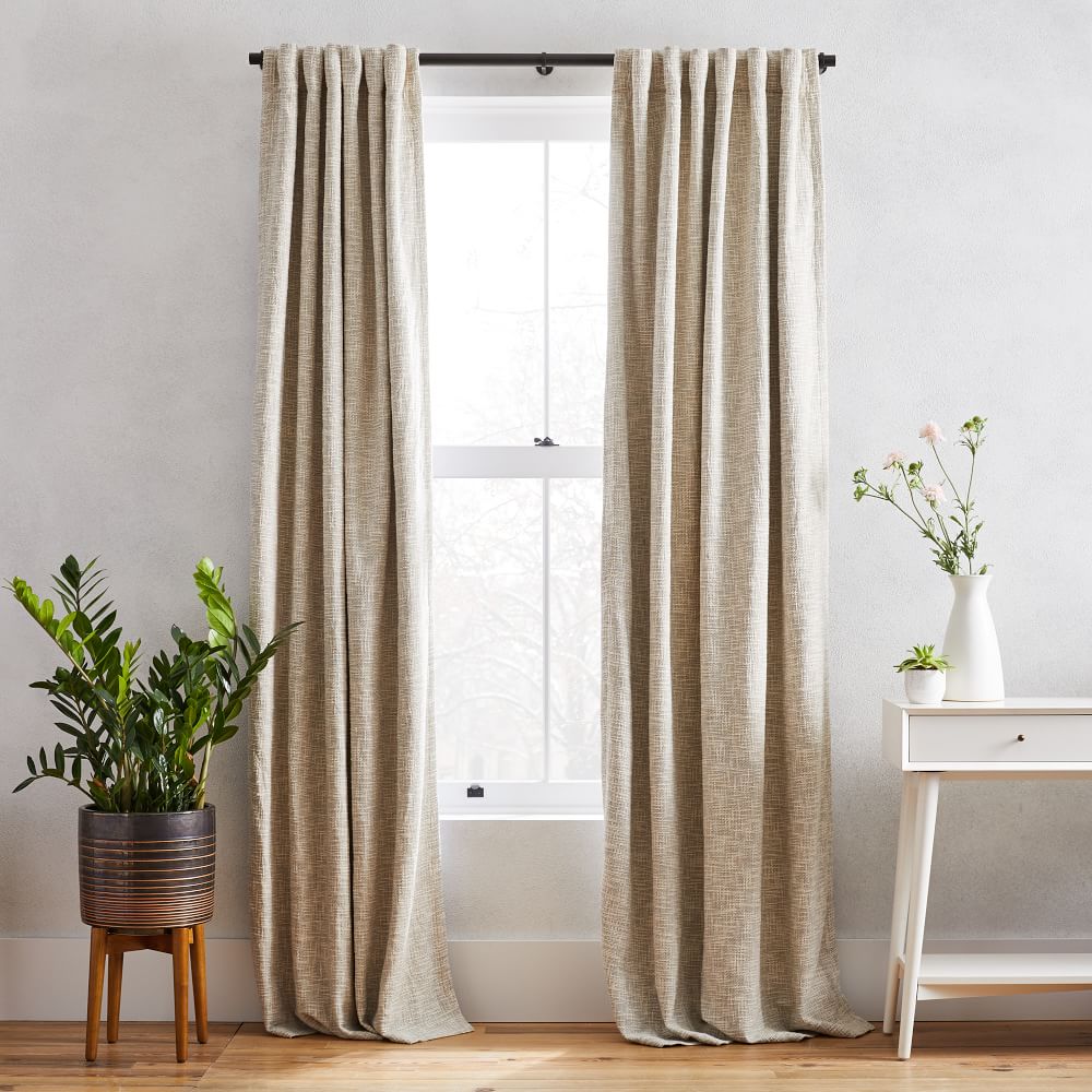 Cotton Textured Weave Curtain & Blackout Lining - Ivory | West Elm