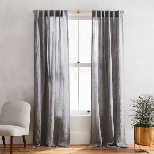 West Elm Flax Linen & Charcoal Velvet Curtain Panel 48x96 {4 Available} VGUC 